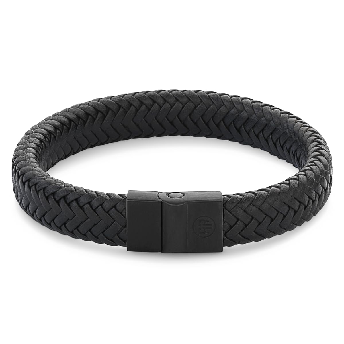 Rebel & Rose Herrenarmband Leder Schwarz Full Metal Herringbone Black