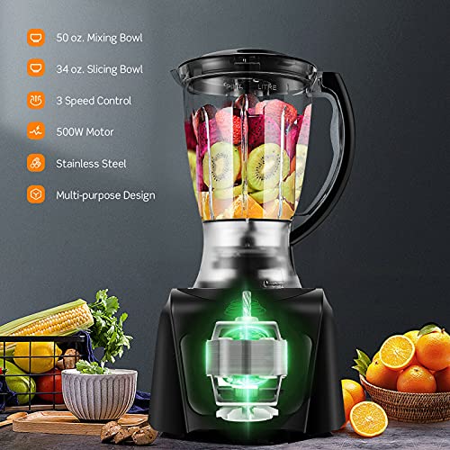 Costway Food Processor & Blender, 500W Professional Food Chopper With 3 Blades, 3-Speed Adjustment, Dual Safety Lock Design, Large Capacity Bowls, For Crushing, Slicing, Shredding, Juicing #TOP3