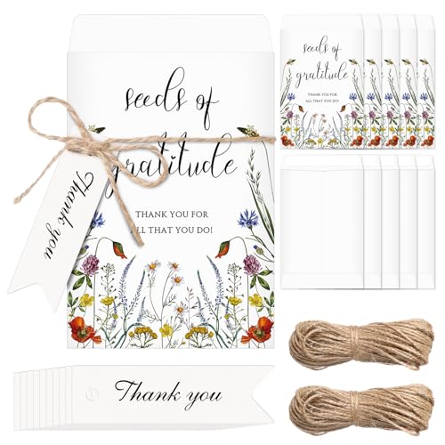 Chuangdi 25 Sets Seeds of Gratitude Seed Packets Bulk Wildflower Party Favors Self Adhesive Paper Empty Envelope with Thank You Tags Thank You Gifts for Baby Shower Wedding Party Guests (No Seed)