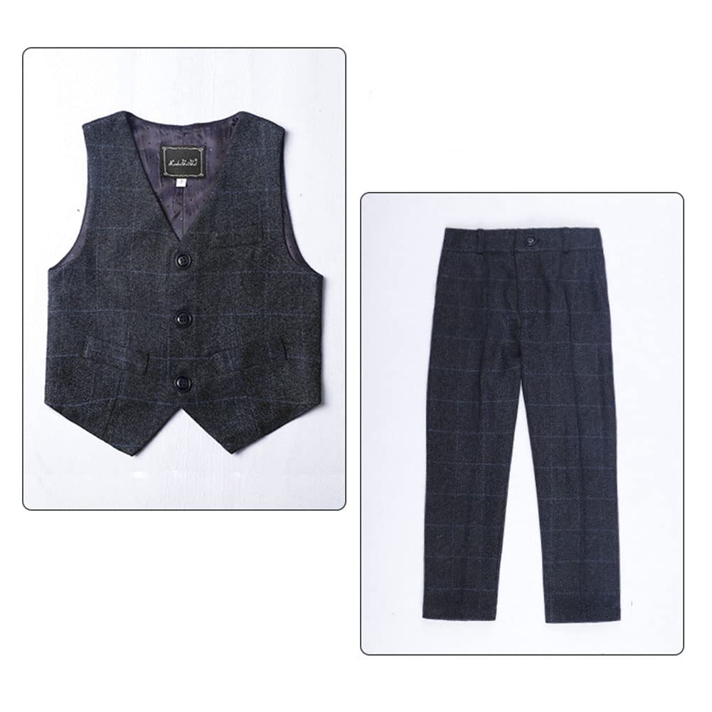 DAIHAN Traje Comunión de Tweed de niño Actuación Cumpleaños Fiesta de Bodas Traje de Fiesta de Esmoquin Pantalones de Chaqueta de Solapa con Pajarita Conjunto de Trajes de Bautizo de Caballero