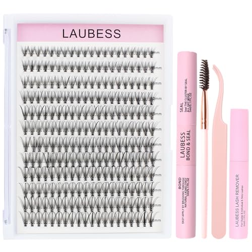 Image of Lash Extension Kit LAUBESS Lash Clusters Kit Cluster Eyelash Extensions Kit Eyelash Clusters Lash Bond and Seal Waterproof Tweezers Brush Lash Glue Remover (Kit 20D-D-Mix9-16)