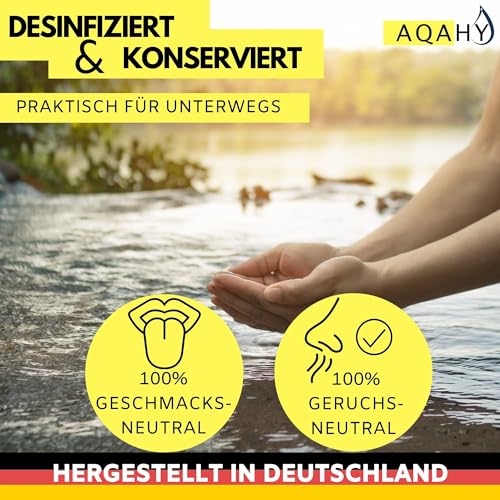 AQAHY Wasserentkeimungstabletten Active - keimfreies Trinkwasser durch sicherer und aktive Wirkstoffe | Wasser desinfizieren & konservieren | Trinkwasseraufbereitung (Active Tabletten - 100St - 100L)