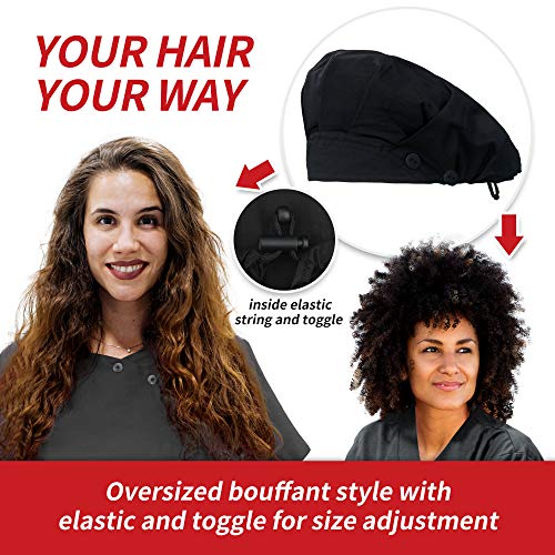 Image of ABAMERICA Bouffant Caps with Button and Sweatband, Adjustable Scrub Caps for Women Men, One Size Multi Color