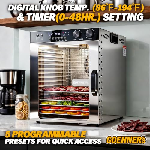 Image of Food Dehydrator for Jerky 15 Trays, 1100W Meat Dehydrator Machine Up to 194F with 5 Presets & 48H Timer, 12ft Food Dryer for Dog Treats, Herbs, Fruit and Veggies