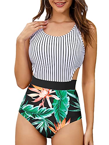 Image of MOLYBELL One Piece Swimsuits for Women High Waisted Bathing Suit Monokini Floral Print Cutout Racerback Zip Up