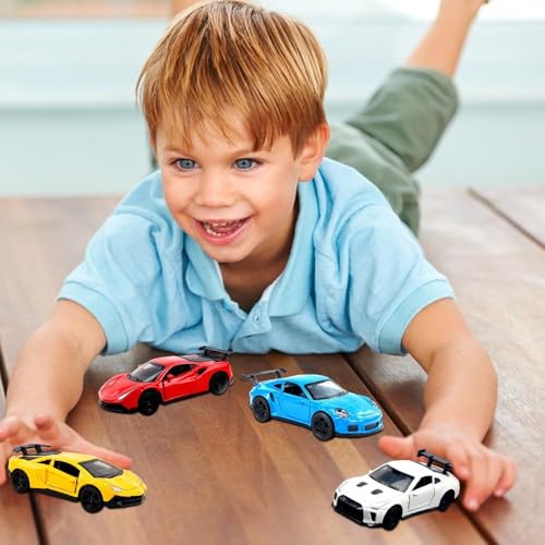 Image of PLUSPOINT Diecast Metal Toy car Set Pack of 4 Pull Back Racers Alloy Die Cast Racing Cars for Kids High Speed Metal Toy Car Play Set for Children Best Gifts Toys for Boys