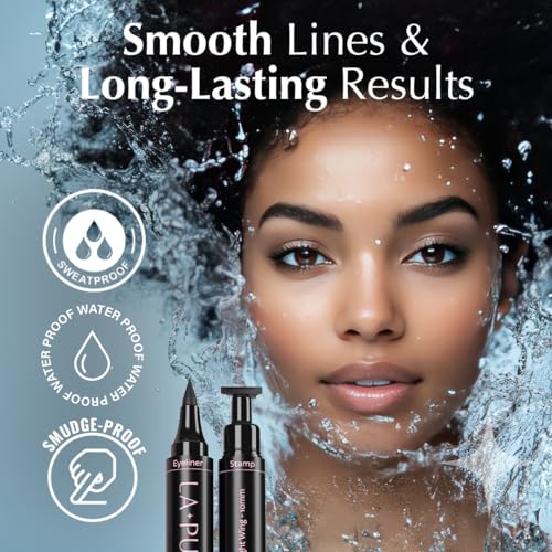 LA PURE Waterproof Liquid Eyeliner Stamp Winged Eyeliner Tool 2x Cat Eye - Winged & Fine Tipped Pen Eyeliner Stencil Smudge Proof Black Eye Liner Tiktok Trend Items Wing Stamp - Black 10mm