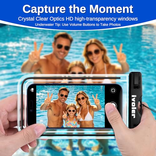 Image of ivoler 2-Pack Waterproof Phone Pouch, Cell Phone Dry Bag for iPhone 17 /16 /15 Pro Max, Samsung S26 /S25 Ultra, Waterproof Phone Case for Beach, Cruise Essentials & Travel, [Fit Up to 7''], Black+Black