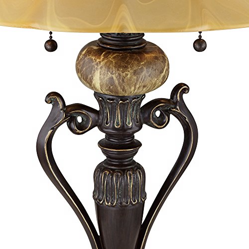Kathy Ireland 22790 Amor Traditional Vintage Table Lamp 26 Inch High Bronze Brown Marble Flared Alabaster Champagne Glass Shade Decor thumb #5