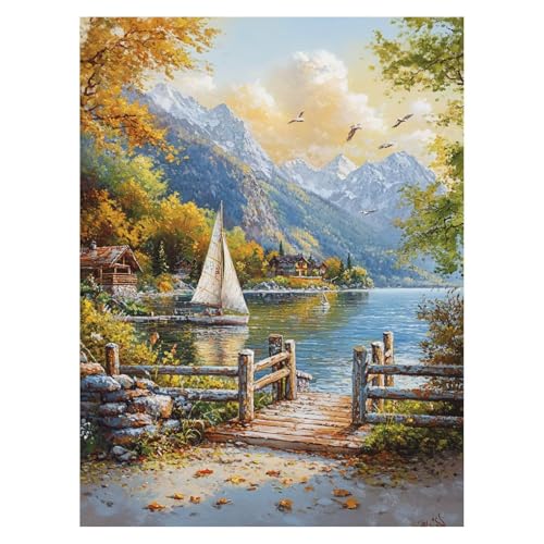 DIY 湖 数字油絵 風景 数字塗り絵画 手芸キット 135 x 100Cm 絵画 インテリア 手作りキット ビッグサイズ 複数サイズ 子供 初心者 ペイントバイナンバー 画材 Painting by Numbers 適用対象そして自宅 壁飾り お歳暮誕生