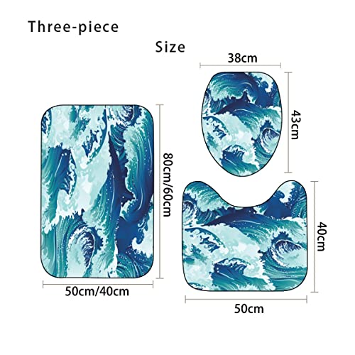 Zifarm Badematte rutschfeste 50x80 cm Ozean Badvorleger-Set 3D Drucken Wellen Mikrofaser Flanell Absorbierend Badematten… – Bild 4