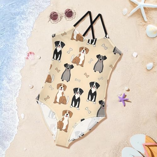 Dog Bones Pattern Girls One Piece Swimsuits Summer Quick Dry Beach Bathing Suit3