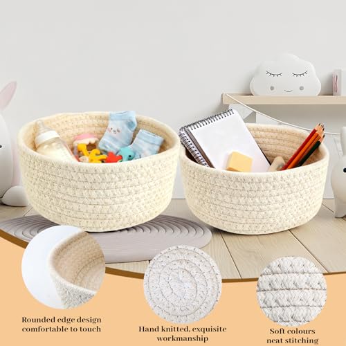 TXXATX 3 Stück Aufbewahrungskorb Geflochten Baumwollseil Körbe Aufbewahrung Weiß Aufbewahrungskörbe Stapelbare Korb Geflochten Körbchen Aufbewahrung für Wohnzimmer Schlafzimmer Lagerung Deko