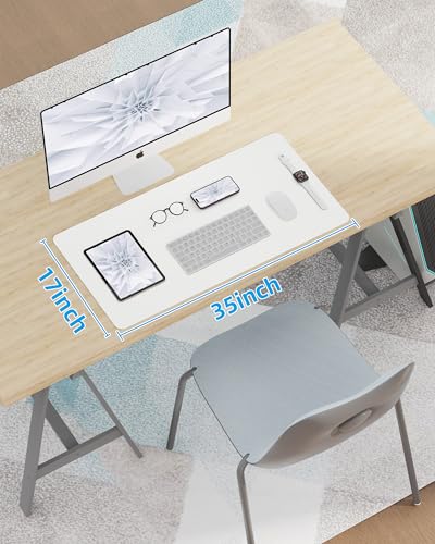Image of Leather Desk Pad Blotter,Mouse Pad,Office Desk Mat, Non-Slip PU Leather Desk mat,Large Desk mat,Waterproof Keyboard mat for Office /Home /Decor (Ivory White,35 inch x 17 inch)