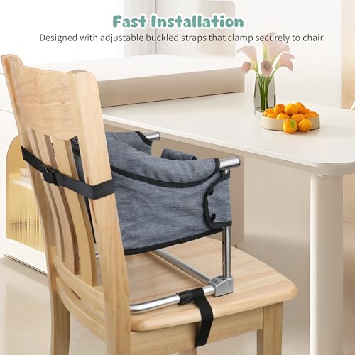 Booster Seat for Dining Table: Portable Toddler Booster Chair with Safety Buckle and Height Adjustable, Foldable Baby Feeding Chair, Kids High Chair Booster Seat for Kitchen Home Travel - Grey - Thumbnail 5
