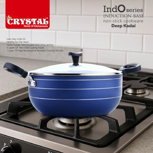 Image of Crystal Indo Series Non Stick Induction Base Deep Kadai 280Mm with Glass Lid