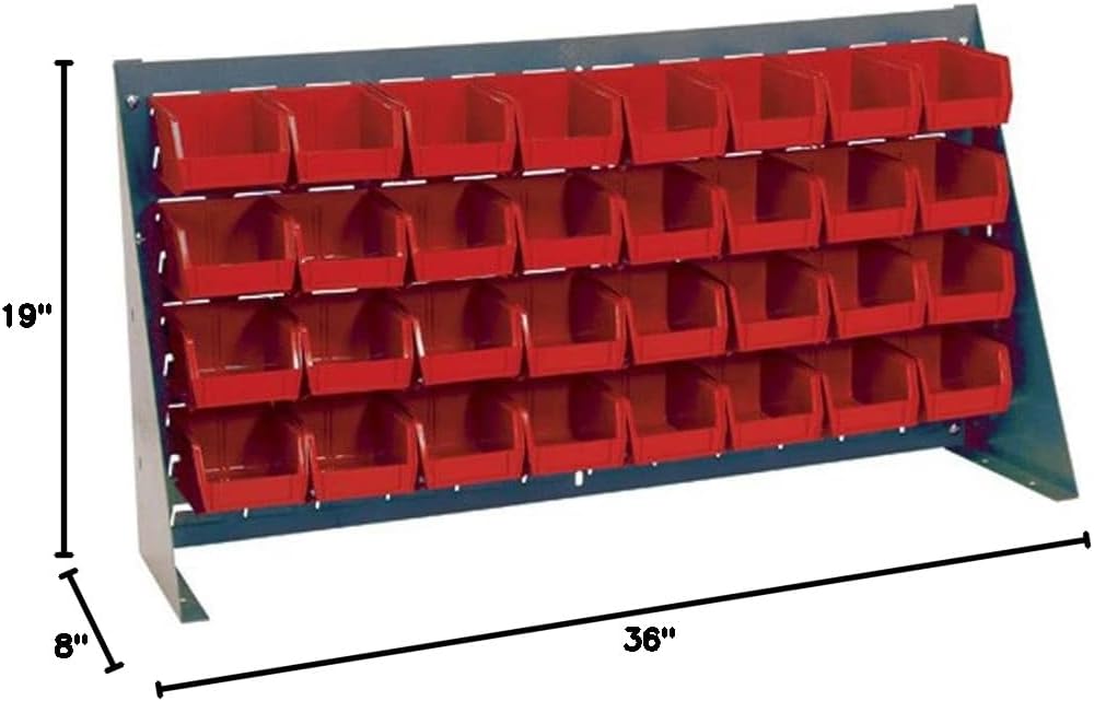 Quantum Storage Systems QBR-3619-210-32RD Ultra Bin Complete Bench Rack Package with 32 Ultra Bins, 36" x 8" x 19" , Red