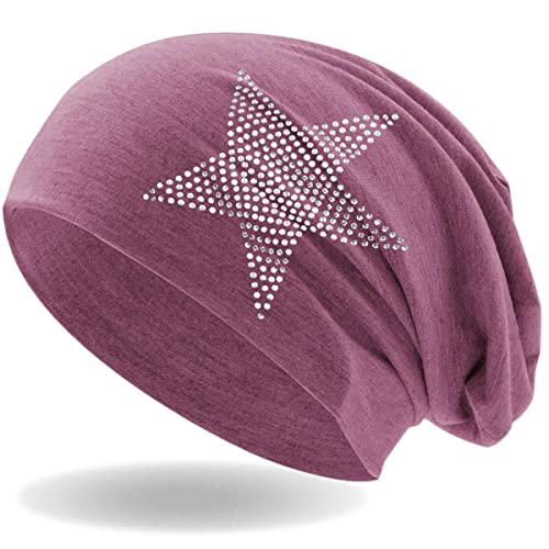 Hatstar Strass Stern Damen Beanie Mütze | elastisches Slouch Long Beanie |...