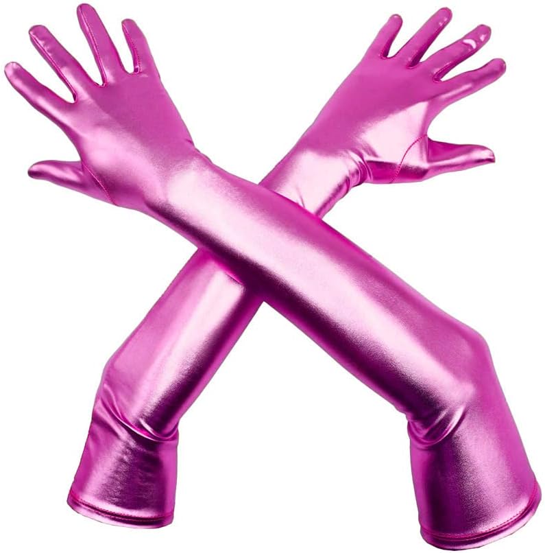 Aniler Men's and Women's 22'' Length Shiny Metallic Party Costume Long Gloves-Long Wet Look Gloves