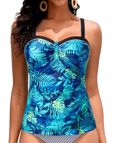 Image of Women's Underwire Tummy Control Swimsuit Top Push Up Bathing Suit Top | Unremovable Bra, Adjustable Straps, Full Lining, Shirred Bust, Side-Splicing Design, Criss-Cross Back