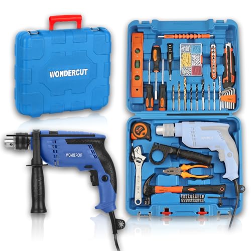 Image of WONDERCUT Professional-Impact Drill Tool Kit, 780W, 3000 RPM, 13mm Chuck, Blue BMC WC-13DK-500 Power & Hand Tool Kit (160 Tools)