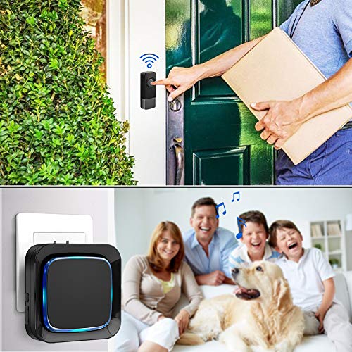 Wireless Door Bell Chime with 2 Waterproof Transmitters and 1 Receiver, Operating at 1000 Ft Long Distance (Black) - Thumbnail 7