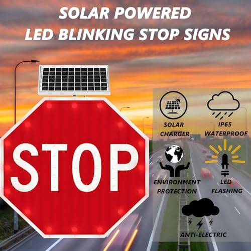 Solar LED Stop Sign - Illuminated Reflective Octagonal Aluminum Traffic Sign, Rustproof & Energy-Saving Warning Board, 60x60cm (24in) for Enhanced Road Safety