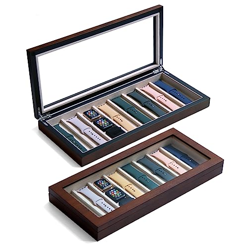 Bonaking Watch Band Holder 8 Watch Strap Watch Band Organizer Case Storage Compatible with Apple Watch Bands and Accessories ，Apple Watch Band Keeper with Real Glass Window (walnut veneer 8 slot) by Bonaking - Used condition - US$42.97