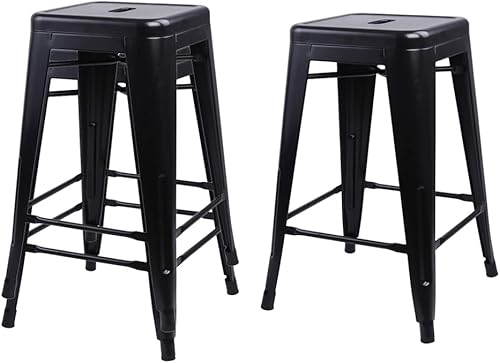 Miniatura 160 de GIA Taburete de mostrador sin respaldo de 24 pulgadas, cantidad de 4, bronce con asiento de madera clara Negro -,Café,Gris,gris, (Gun