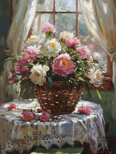 Peinture numéro panier de fleurs pour décoration salon moderne