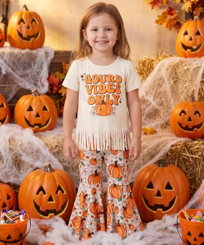 Image of Unique Baby 2 Piece Girls Bell Bottom Leggings Outfit with Short Sleeved Shirt Kid and Toddler Clothes Set