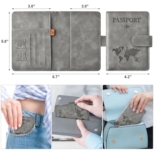 Image of Eoehro Passport Holder for Travel Essentials, Passport Wallet Cover Case for Travel Must Haves Accessories,Passport Book Holders for Women and Men(gray)