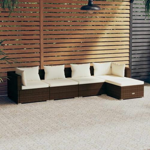 Rantry Juego de sofás para Patio, sofá seccional con Cojines para Asiento, cómodo sofá para exterioresSet Muebles de jardín 5 Piezas y Cojines ratán sintético marrón