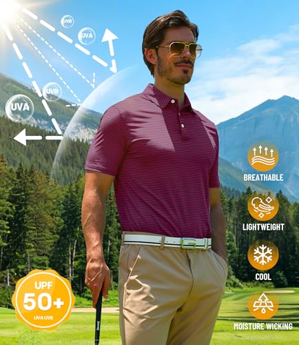 Image of ZITY 5 Pack Mens Golf Striped Polo Shirts Short Sleeve UPF 50+ Moisture Wicking Athletic Daily Casual Collared Shirt