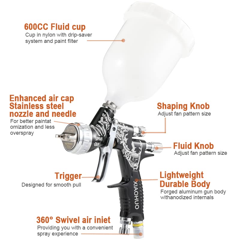 Automotive Refinishing Spralien Reborn Black Spray Gun PRO LITE TE20 1.3tip 600ml Cup