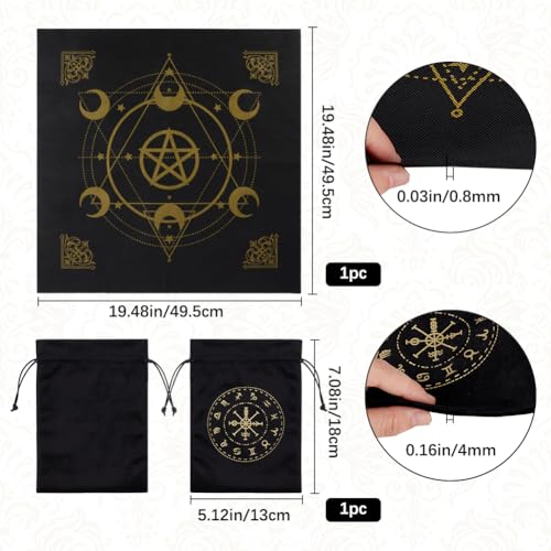 CREATCABIN Hexagram Tarot Cloth Altar Cloth Moon Tarot Deck Pentacle Spiritual Tapestry Sacred Astrology with Tarot Card Bag for Divination Witchcraft Pagan Gift Tarot Lover 19.48x19.48 Inch Black - Image 2