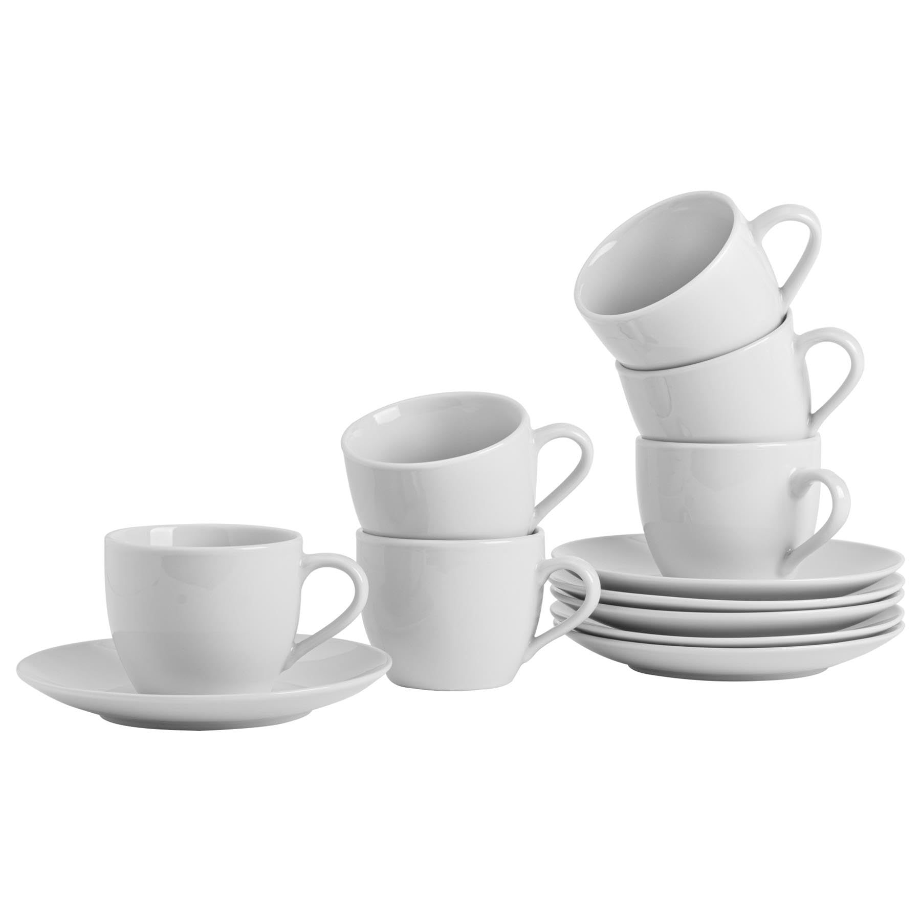 Argon Tableware 48 Piece Cappuccino Cup & Saucer Set - 200ml - Classic Collection - Tea Cup and Coffee Cappuccino Mugs Latte Drinking Mug Tea Saucer Plates