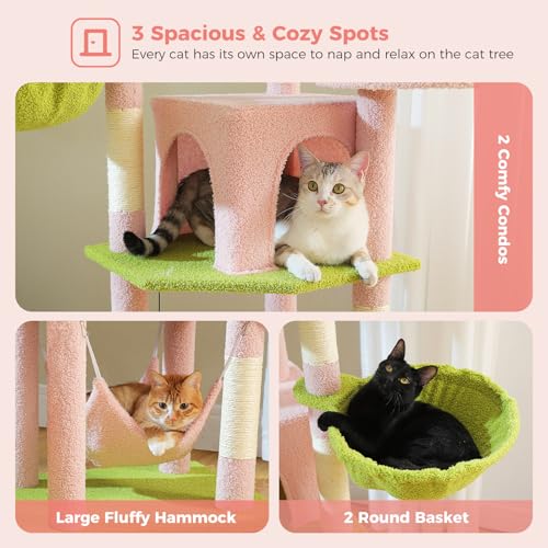 Árbol para Gatos Alto de 71.2 Pulgadas con 2 Condos y 3 Hamacas miniatura 5
