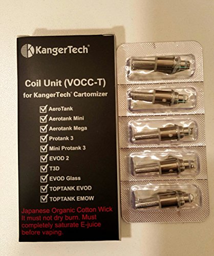 Kanger VOCC-T Kangertech Cartomizer Résistance 1,5ohm (Pack de 5) pour AeroTank, Protank, EVOD et TOPTANK EVOD/EMOW Séries sans nicotine et sans tabac par...