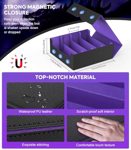 Image of MoKo Trading Card Storage Box, 3000+ MTG Deck Box with 24 Colorful Dividers & 4 Card Supporters, Commander Card Deck Case Fits for Magic Game Cards, YugiOh, TCG, PTG and Sport Cards, Black Purple