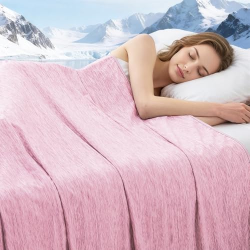 Image of Cooling Blanket King Size, Cooling Blankets for Hot Sleepers, Absorbs Heat to Keep Body Cool for Summer Nights Sweats, Cold Blanket for Bed Couch Sofa, Ice Blanket 90x108 Inches, Pink