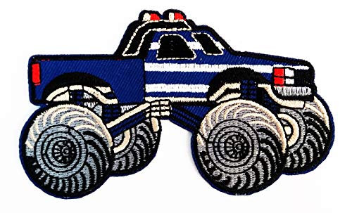 Car Classic Old Blue Vintage Hot Rod Monster Truck Cartoon 3.75X2.25 in MEGADEE Patch Badge MotoGP Racing Vintage Classic Biker Racer Club Sew Iron on Logo Embroidered (Car Cartoon 020)