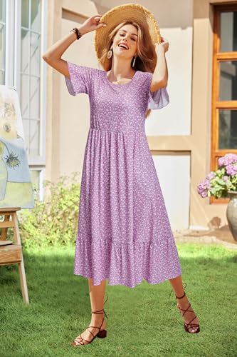 Image of STYLEWORD Womens Summer Casual Short Sleeve Flowy Midi Beach Dress