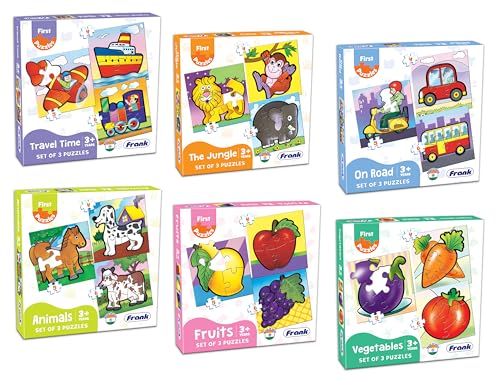 Image of Frank Travel Time, The Jungle, On Road, Animals, Fruits & Vegetables Jigsaw Puzzle for Kids for Age 3, 4, 5, 6, 7 | Brain Booster Educational Fun Toys | Combo of 6 - Set of 3, Gifts for Girls & Boys