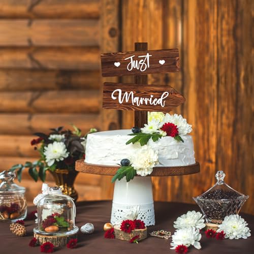 Décoration gâteau mariage rustique Just Married bois stable et léger - 6