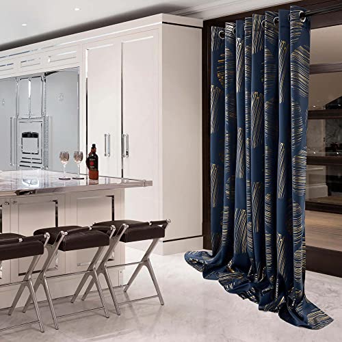 Deconovo Long Curtains 95 Inches, Light Blocking Bedroom Window Curtains, Thermal Insulated Drapes With Gold Circle Pattern (52X95 Inch, Navy Blue, 2 Panels) #TOP1