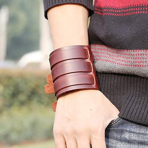 Punk Leather Bracelet for Men, Extra Wide Men's Leather Cuff Bracelet Adjustable Womens Leather Wirstbands for Rock Gothic Motorcycle Bike HipHop - Image 5