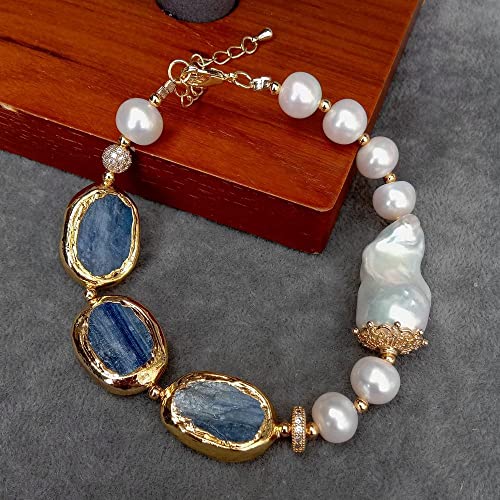 Blue rectangle Freshwater Cultured White Keshi Pearl Bracelet Fashion Fine Jewelry For Gift3