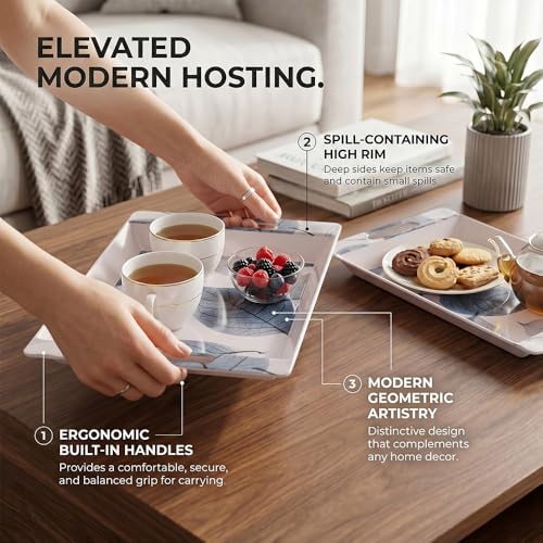 Image of U.P.C Serving Tray Set of 2 / Tray Set for Serving Premium Printed Tray for Serving /Multi-Use Serving Plate (Small, Medium)