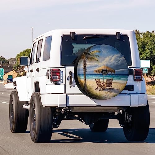 Image of Beautiful Beach Palm Trees Spare Tire Cover with Backup Camera Hole Wheel Tire Cover Fit Trailer, RV, SUV and Many Vehicle 15inch